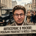 Автомеханик работает с двигателем автомобиля на автосервисе в Москве