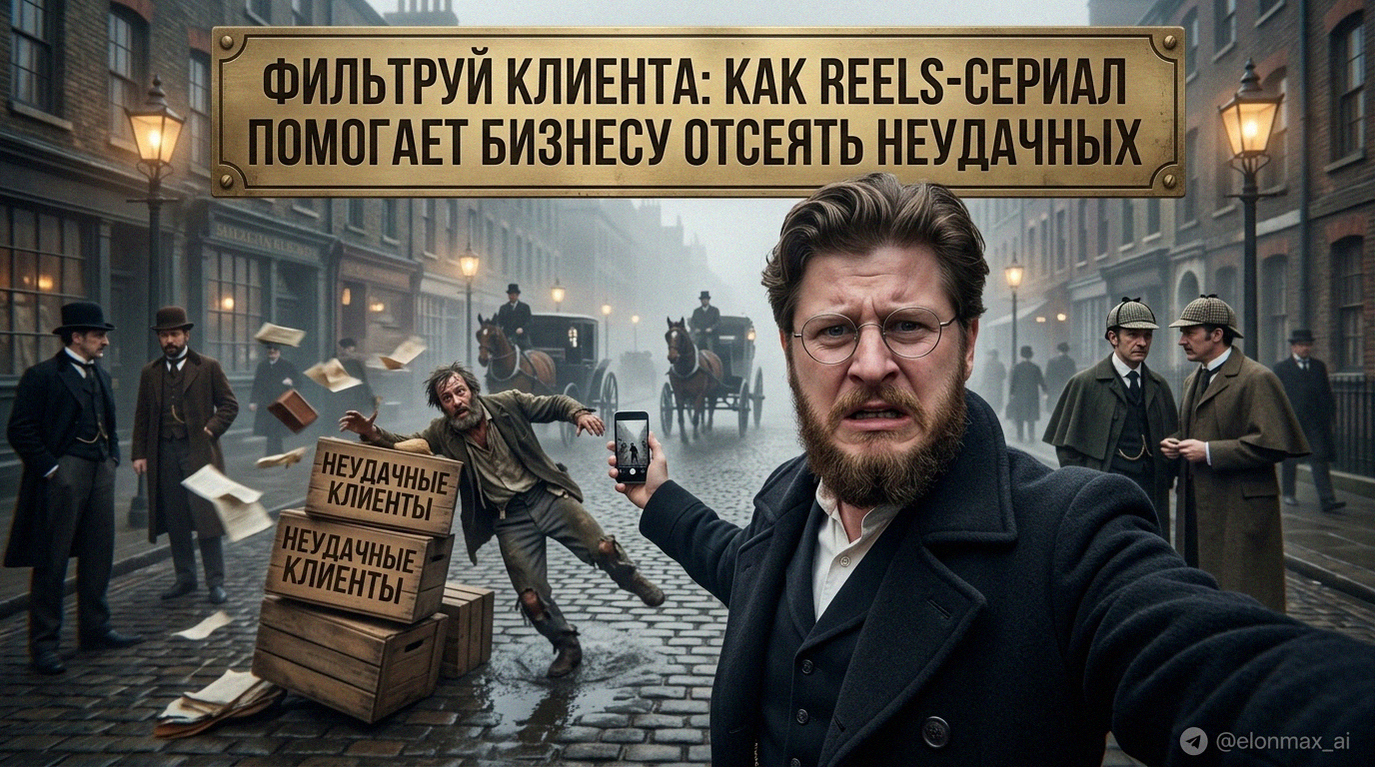 Иллюстрация концепции фильтрации клиентов через Reels-сериал для бизнеса